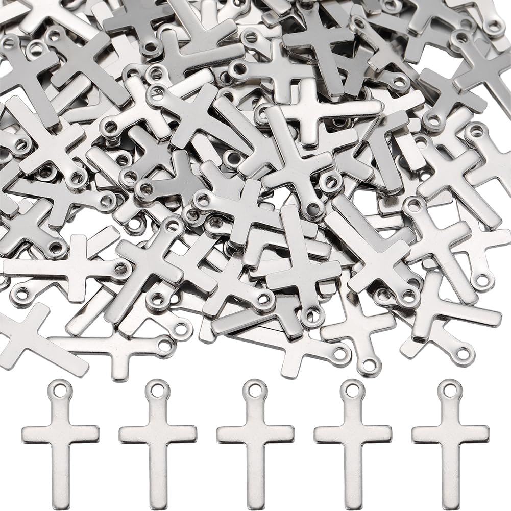 SUNNYCLUE 1 BOX 200PCS Stainless Steel Cross Charms Bulk