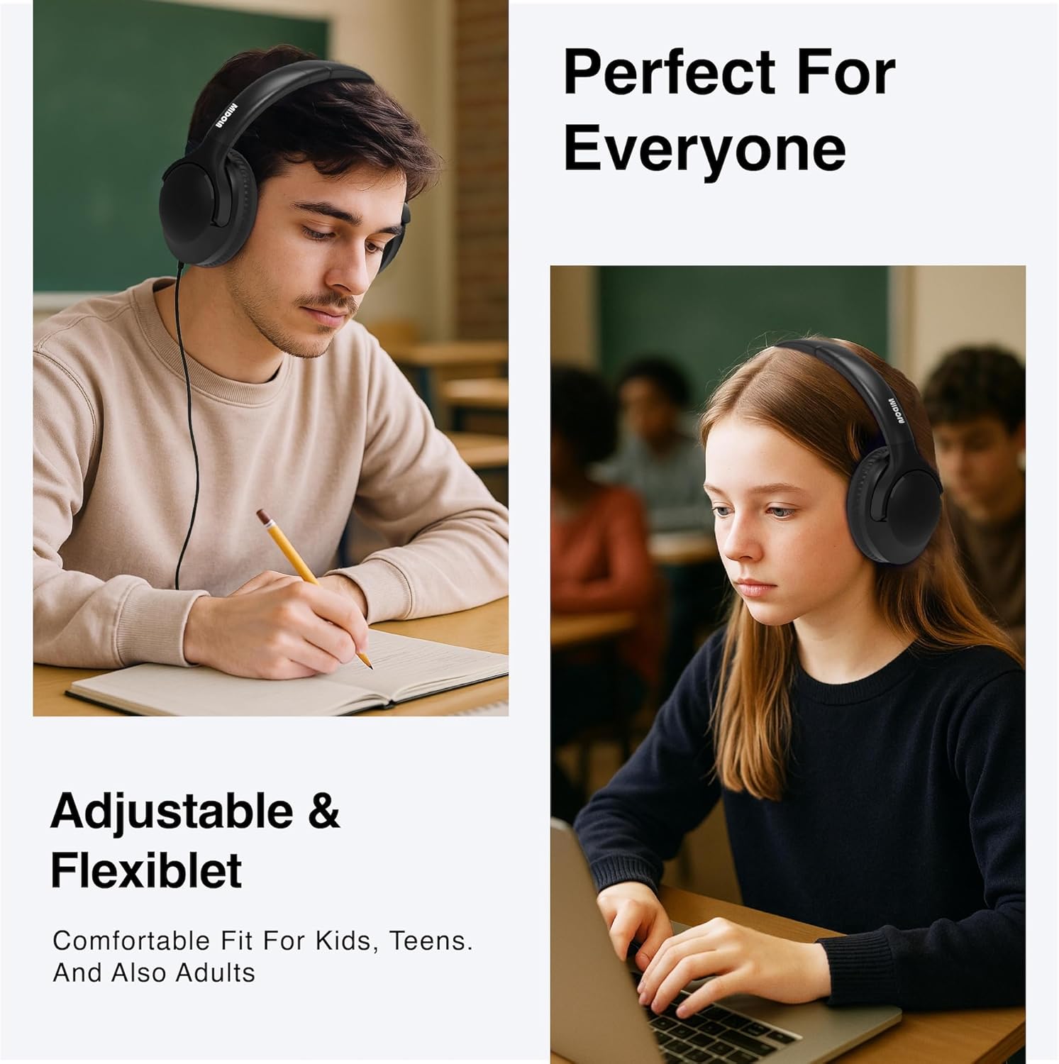 MIDOLA Wired Headphones Over-Ear Hi-Fi Sound with Microphone Adjustable Foldable, 1.5M Cord & 3.5mm Jack, Lightweight Headset for Kids Adults PC iPad Laptop Black - Image 7