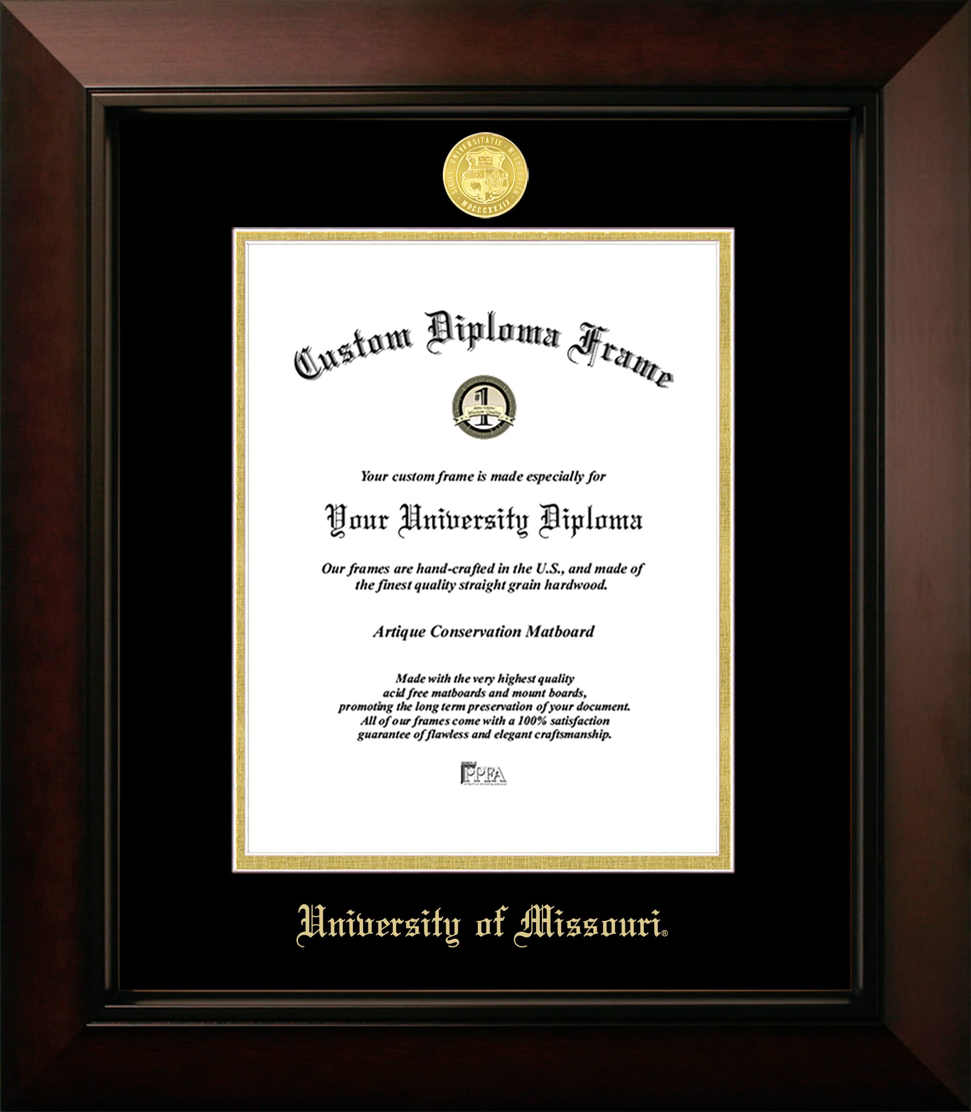 Campus Images University of Missouri Tigers 8.5w x 11h Legacy Black Cherry Gold Embossed Diploma Frame Diplom Rahmen, Holz, Papier, Glas, schwarz