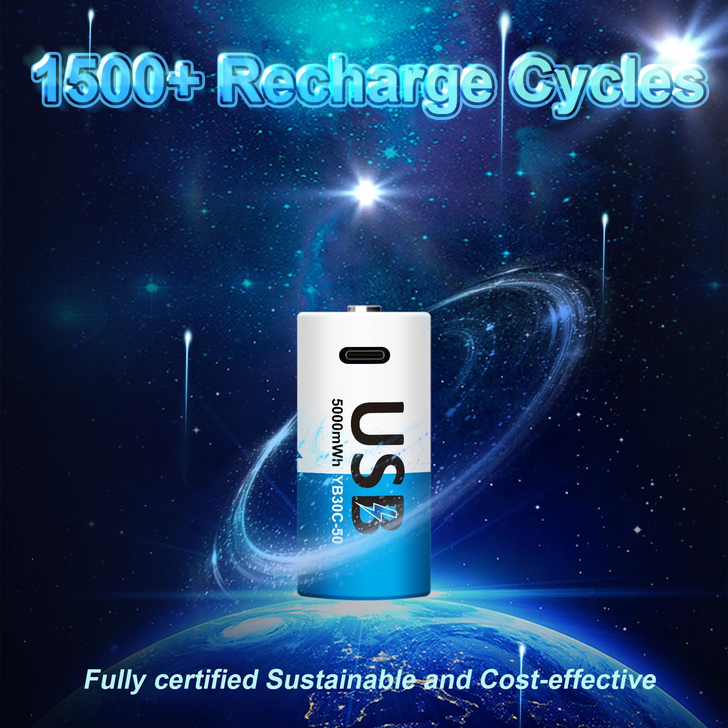 Confezione da 8 batterie ricaricabili al litio C con cavo di ricarica USB-C 4 in 1, batterie agli ioni di litio C Cell LR14, 1,5 V, 5000 mWh, per proiettori, telecomandi, radio, giocattoli