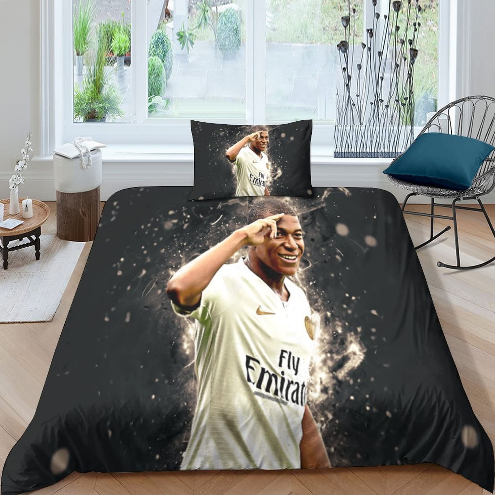 Couverture Peluche Mbappé Football - 100x130 Cm, Polyester Microfibre Doux, Lavable, Cadeau Fan De Sport