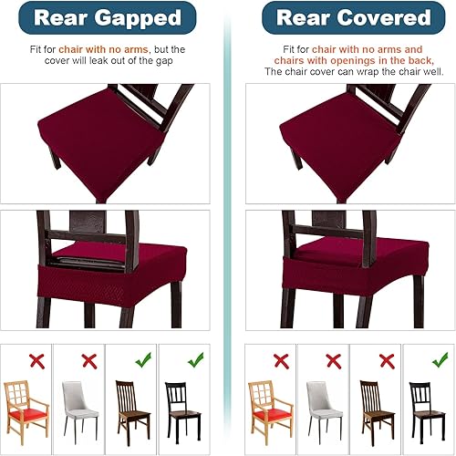Miniatura 3 de Genina Fundas de asiento impermeables para sillas de comedor (4 unidades, con abertura trasera, rojo vino)