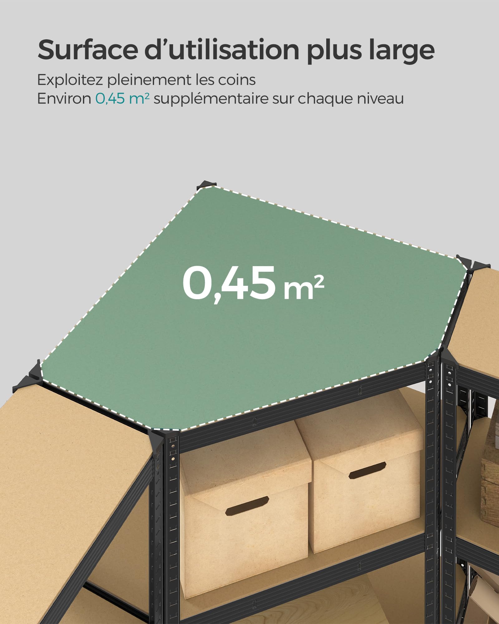 SONGMICS Ensemble d’Étagères d’Angle à 5 Niveaux, Étagères de Rangement en Acier, Charge Lourde, Garage, Entrepôt, Capacité de Charge 2625 kg, Noir d'encre et Beige Naturel GLR070B03 | Étagère de rangement pour garage, salle de rangement, cave GLR070B03