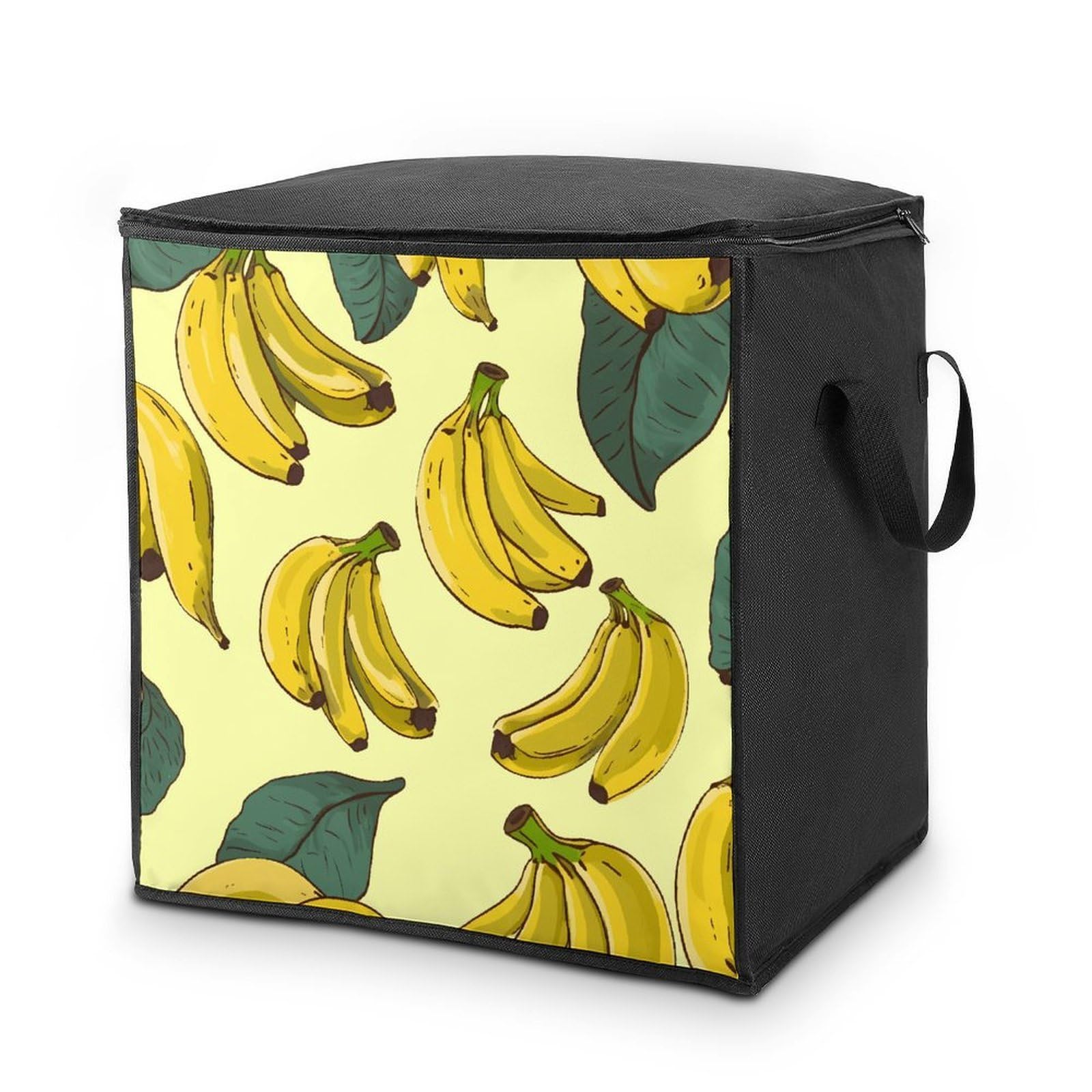 Banana Print Storage Bag with Zippers And Handle Extra Large Bedding Comforter Storage Bag Foldable Blanket Storage Bags Fabric Moving Bags for Closet Organizer (70L)