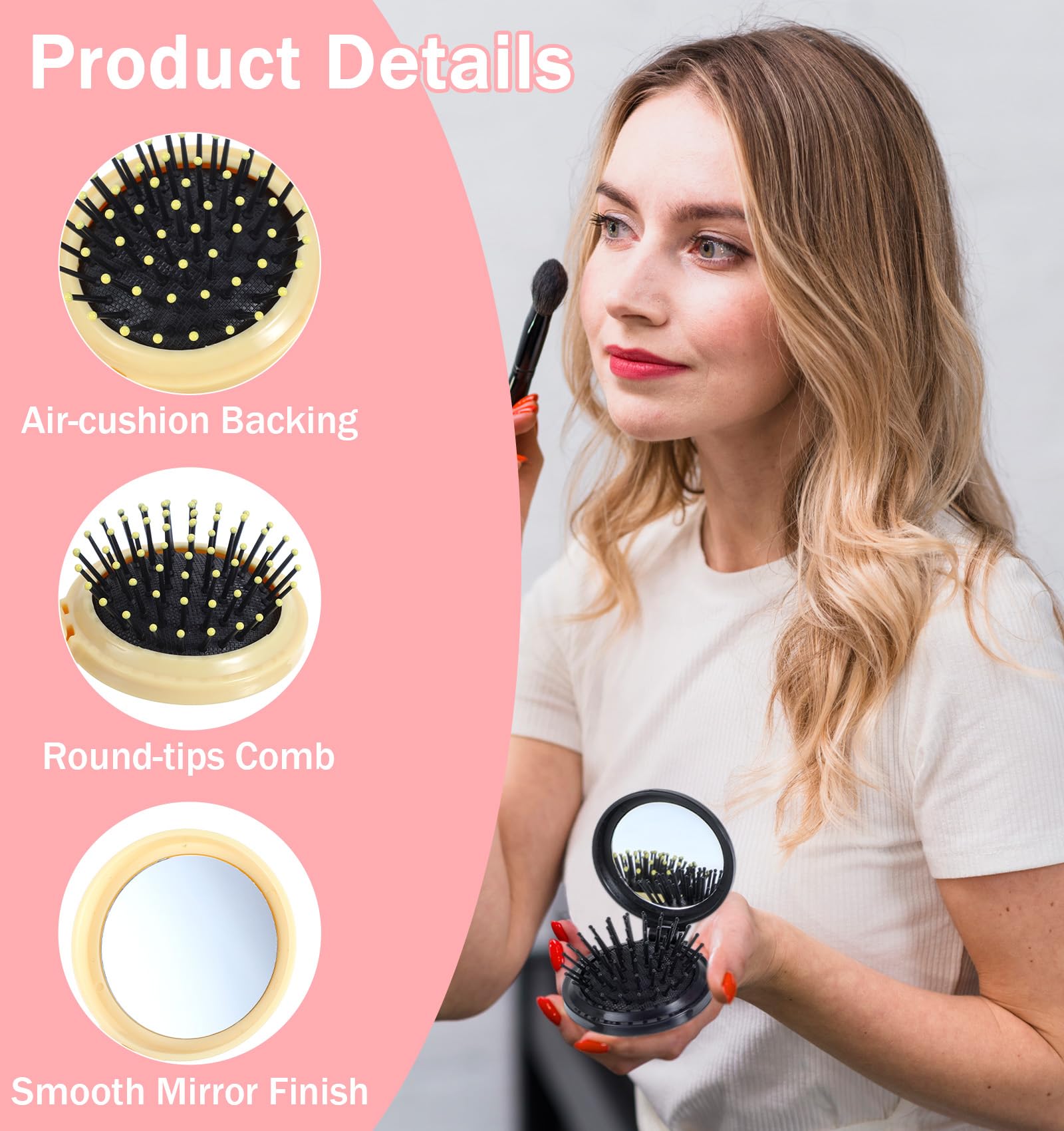 Foldable Hair Brush, 6 Pcs 6.5 cm Compact Hairbrush, Rounded-tip & Foldable Handbag Hairbrushes for Women Men, Girls, Travel - Image 2