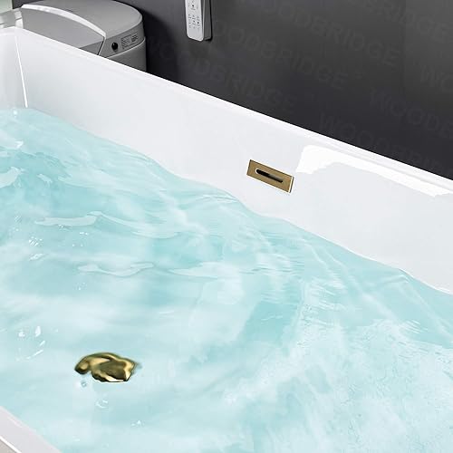 Vista 109 de WOODBRIDGE Bañera de acrílico independiente de 67 pulgadas, bañera negra de remojo contemporáneo con desbordamiento y drenaje negro mate, BTA1812-MB