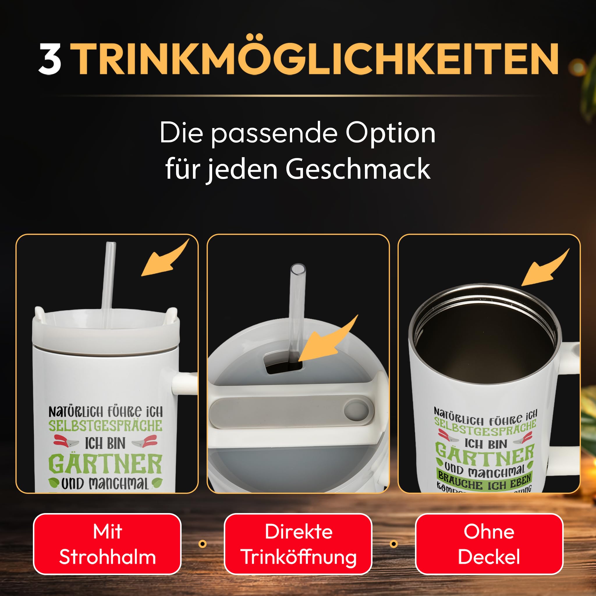 XXL Thermobecher Geschenk für Gärtner – Lustiges Geburtstagsgeschenk & Vatertag – Edelstahl Trinkflasche, Weiß mit Selbstgespräche Spruch (WIEDERVERWENDBAR)