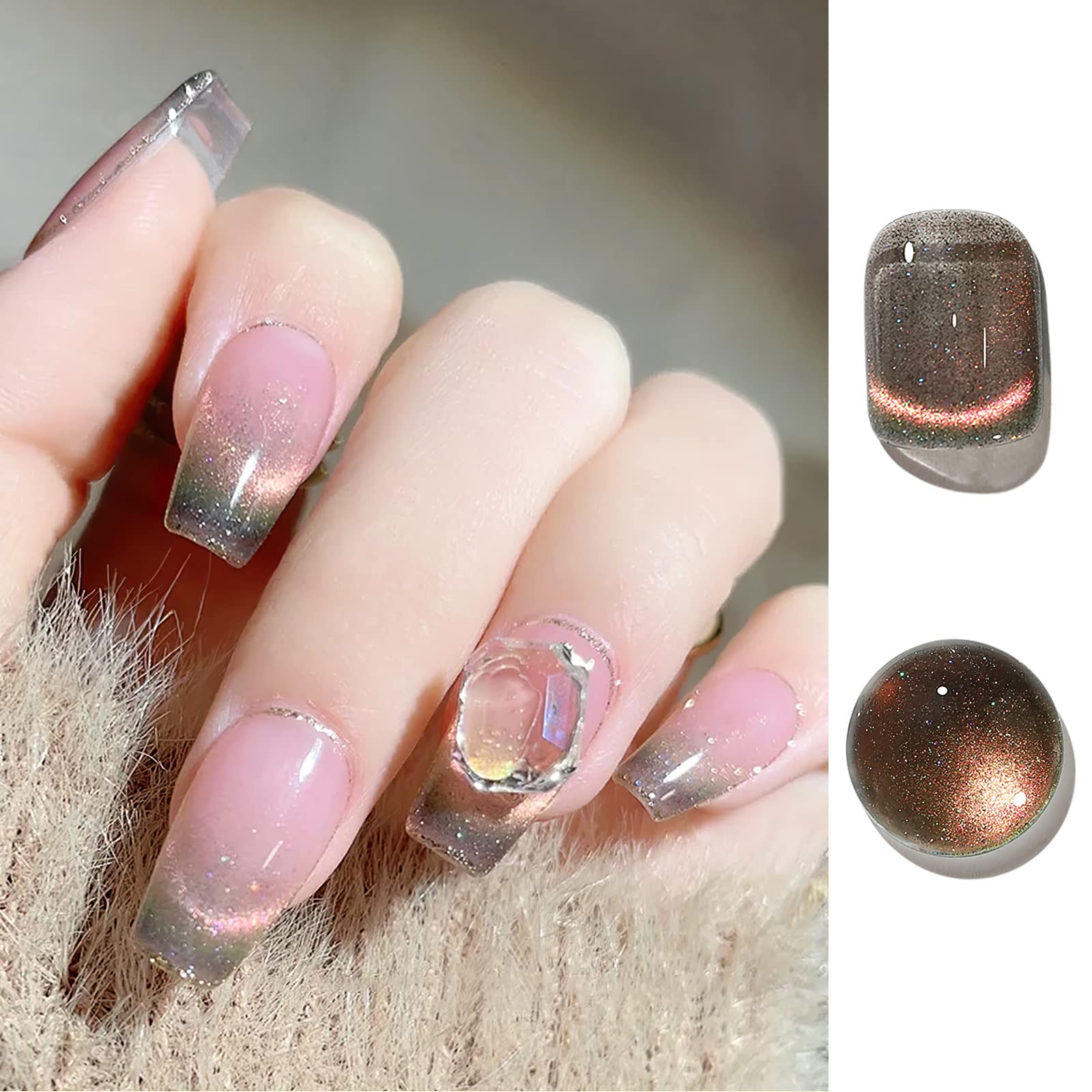 SAGEBIO Cat Eye Gel Nail Polish 8ml, Reflective Rainbow, Holographic Magnetic Effect, Long-Lasting Nail Art Varnish for DIY Manicure 6