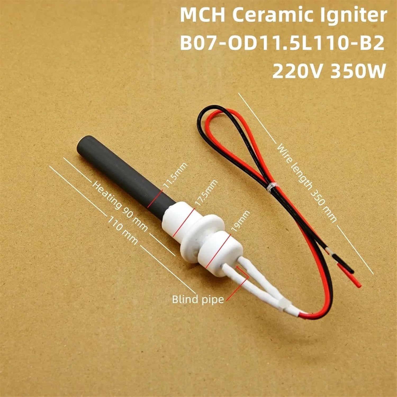 220V350W Ceramic Igniter Ceramic Heating Tubespark for Pellet Stove 11.5 * 6.5 * 110mm Pellet Stove Ignitor(B07 L110mm B110V300W)