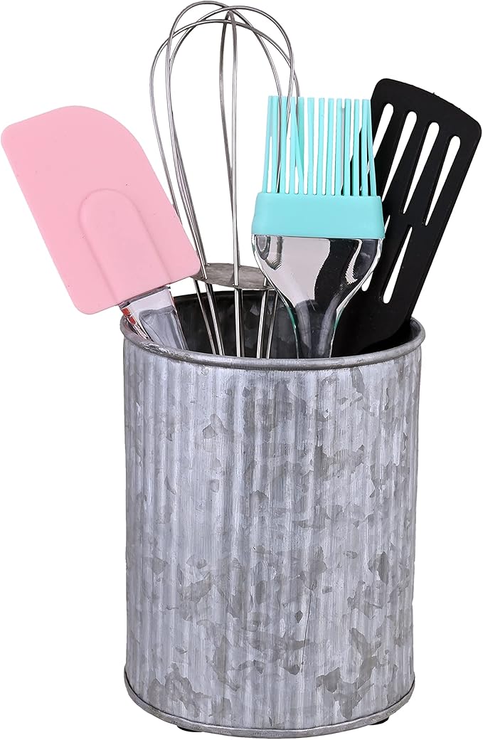 Kitchen Utensil Holder Galvanized Utensil Crock for