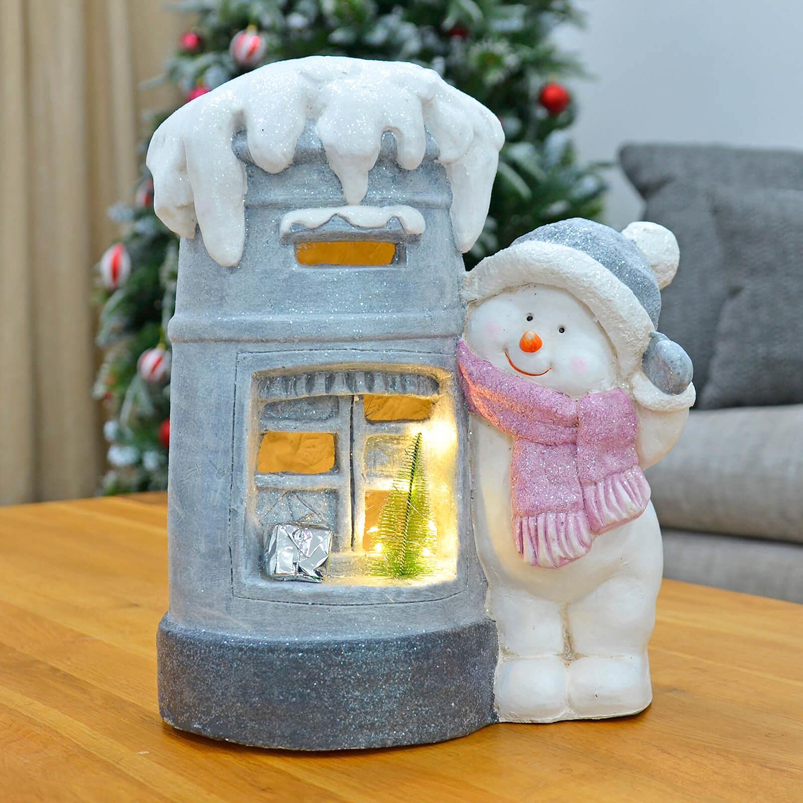 Mr Crimbo Light/White Snowman Post Box With Led S