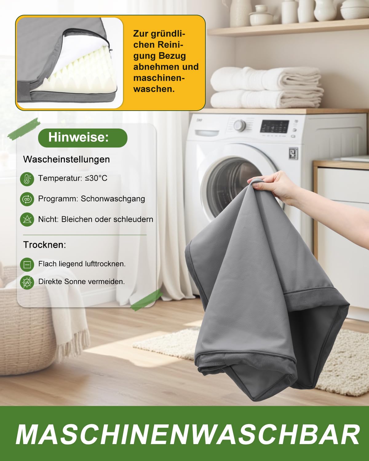 Orthopädisches Hundebett Grosse Hunde 104x68cm,Abnehmbare Wassericht Kunstleder-Hülle Hundekissen Hundematratze für große Hunde,Komfortable & Kühlende Für Innen- Und Außenbereich,Grau