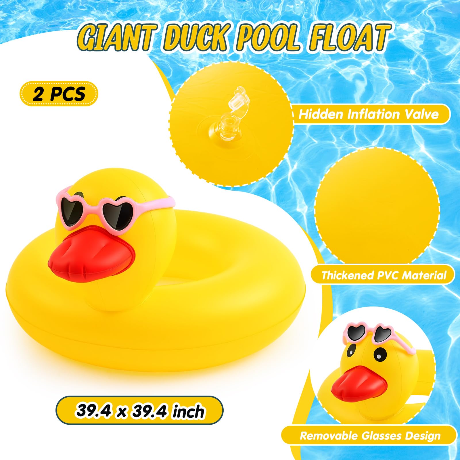 Hungdao 2 Stück lustige Enten-Schwimmer, groß, 100 cm, Gummienten, aufblasbarer Schlauch, Schwimmring, riesig, für Sommer, Strand, Schwimmbad, Karneval, Geburtstag, Party, Floaty Supplies Erwachsene