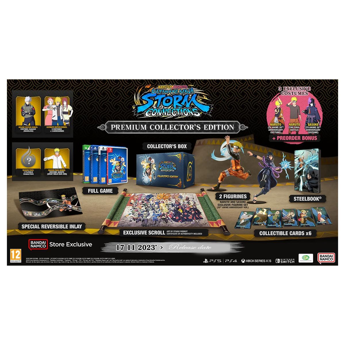 Naruto Boruto Ultimate Ninja Storm Connections Premium Collectors Edition PS5 Includes Figurines Steelbook Cards Scroll