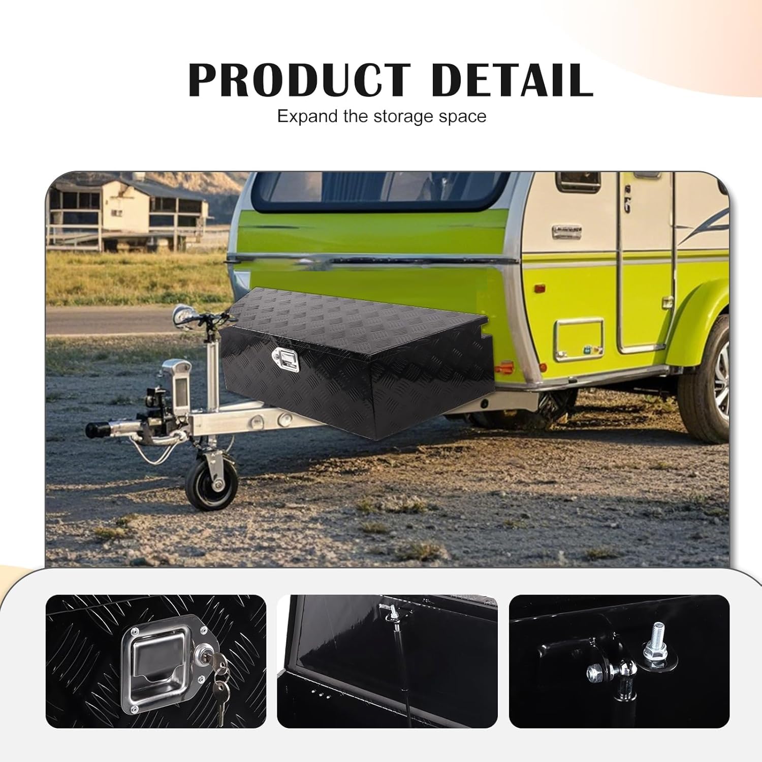 26 Inch Trailer Tongue Tool Box, 26"X13.3"X12" Aluminum Trailer Tool Box with Lock and 2 Keys, Heavy Duty Trailer Storage Box for Pickup Truck Bed, Black