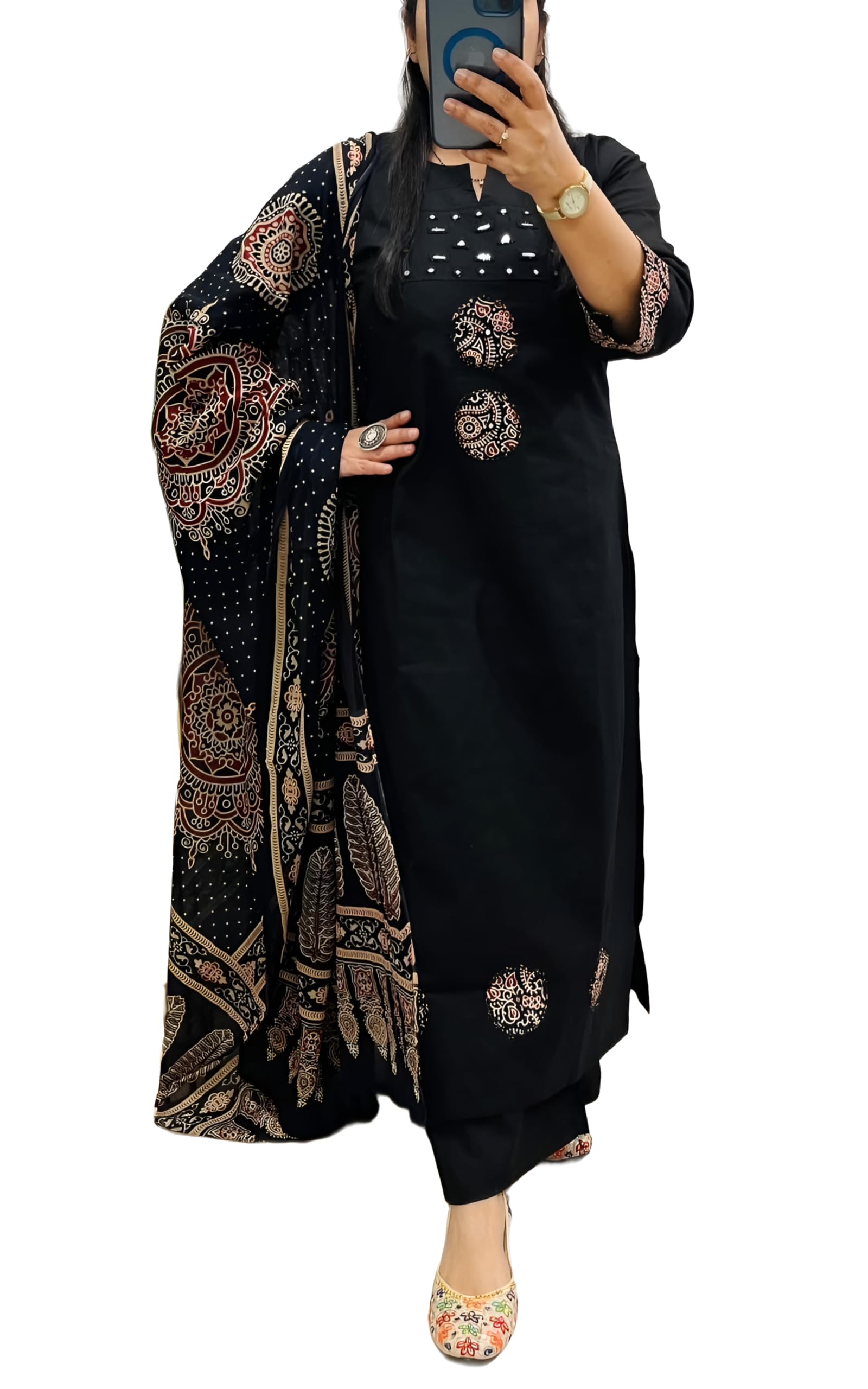 bharvita Women's Cotton Embroidered Anarkali Kurta and Palazzo with Dupatta Set-picture-19
