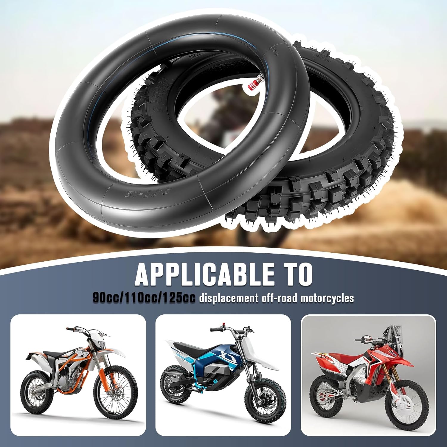 80/100-12 3.00-12 Back Rear Tire and Inner Tube,80/100-12 Dirt Bike Tire,12 Inch Rear Dirt Bike Tire compatible with Honda CRF70 XR70 Kawasaki KLX110 Yamaha TTR90 PW80 Pit Bike (Fit 90cc 110cc 125cc)