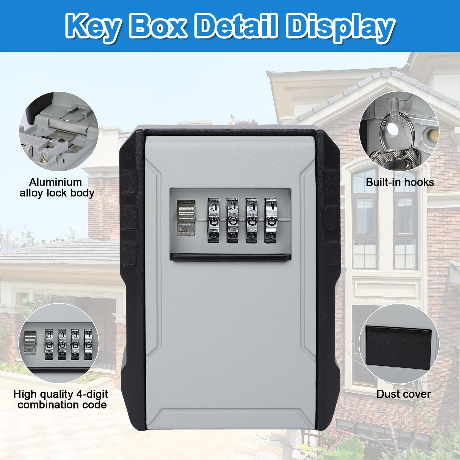 Cozary Cassetta Sicurezza Chiavi, Impermeabile Cassetta Chiavi con Codice 4 Cifre Combinazione, Key Box da Esterno, Cassaforte a Muro per Casa, Garage, Casa