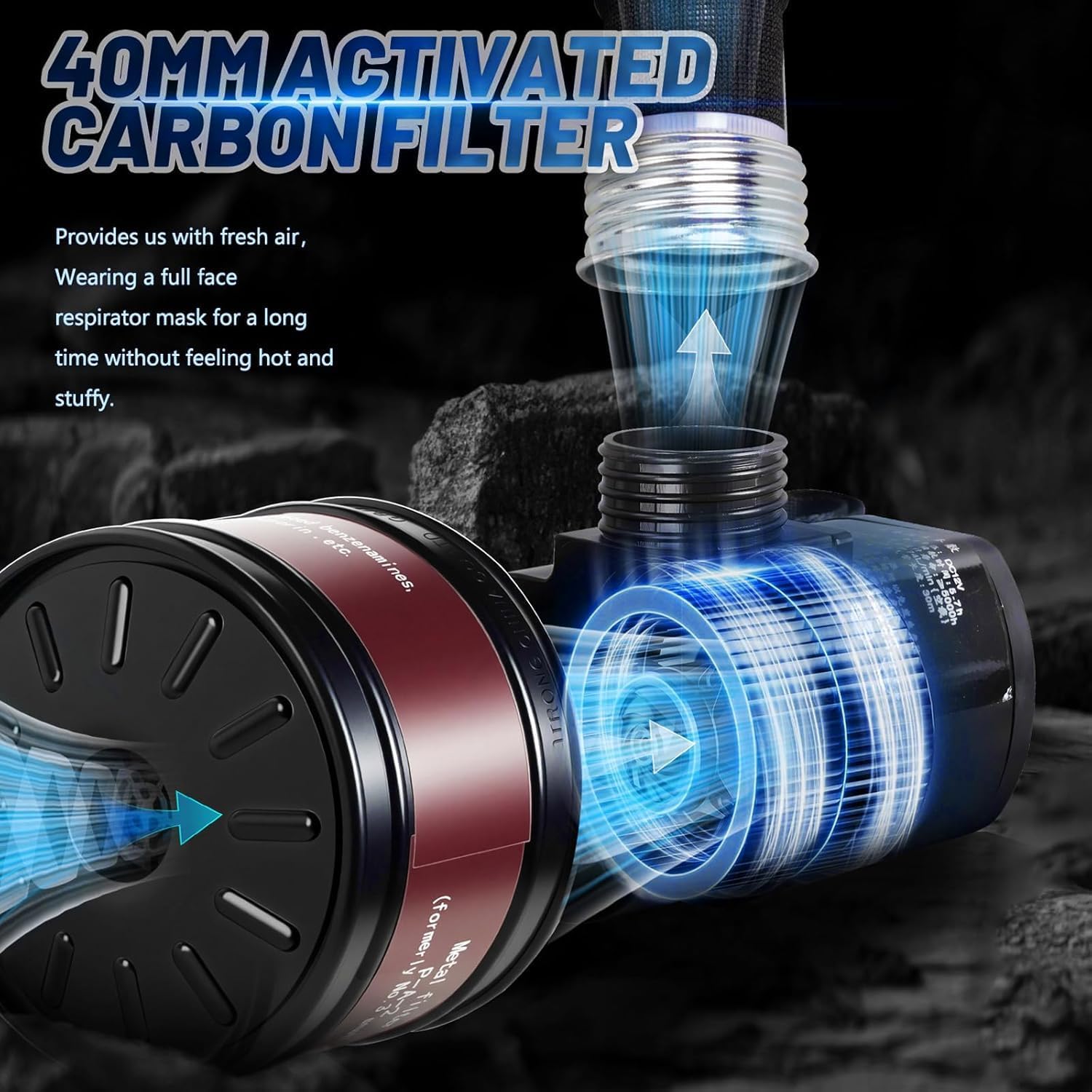 PAPR, Powered Air Purifying Respirators, Portable PAPR Respirator System with 40mm Gas Mask Filters, Supplied Air Respirator for Industry, Gas Mask for Gases Resin Paint