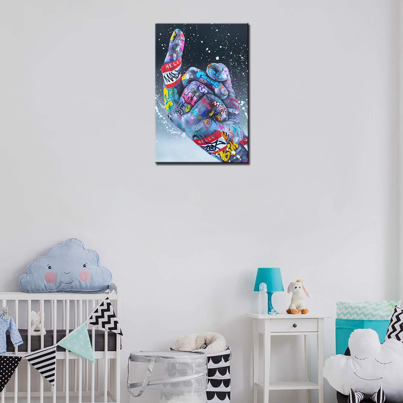 Banksy Pop Street Graffiti Art Paintings Middle Finger Gesture Pop Pictures Classic Street Artwork Graffiti Wall Art 1 Piece Prints on Canvas Living Room Home Decor Framed Ready to Hang (16''Wx24''H) - Image 2