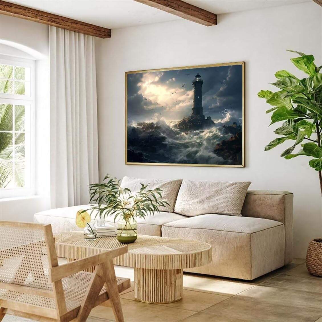 Zestaw do malowania po numerach Latarnia Morska Fala 45x61 cm Farba Akrylowa 3 Pędzle DIY