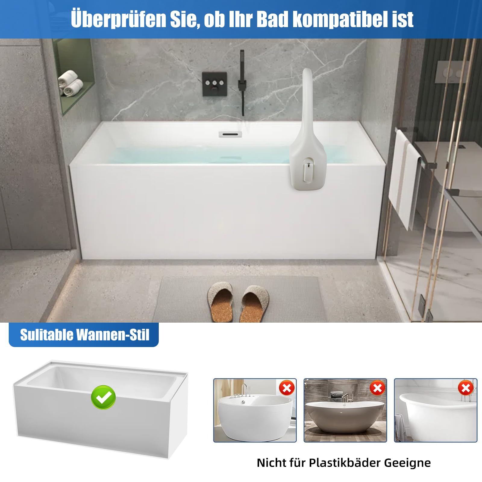 Badewannen Einstiegshilfe für Senioren, badewannen einstiegshilfe, Rutschfeste Halterung aus PE-Blasformmaterial mit Befestigung ohne Bohren, für mehr Sicherheit für Senioren, Schwangere, Kinder