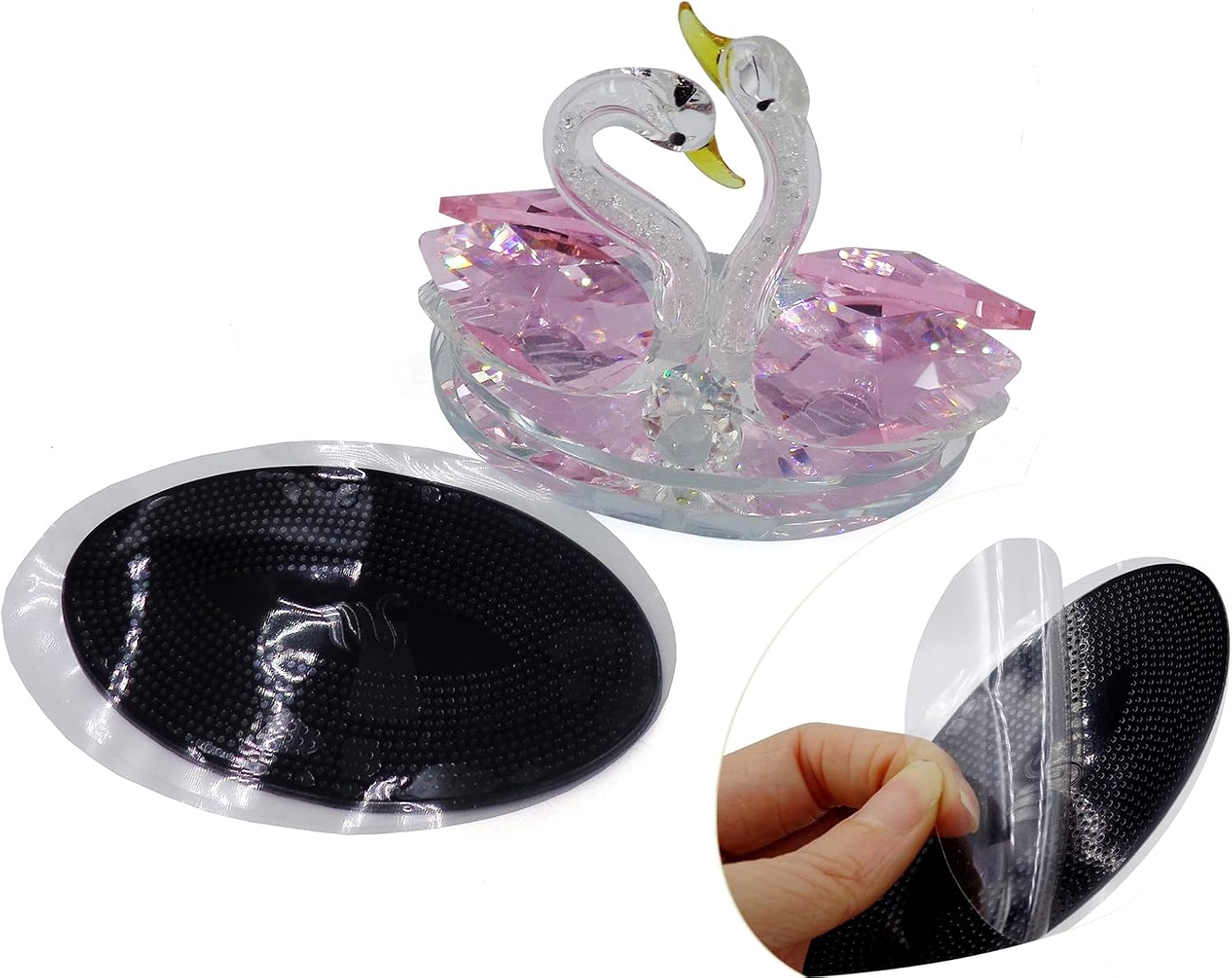 E-istata Crystal Double Swan Ornaments Decorative Wedding Couple Elements Collectible Home Decor Christmas Anniversaries Valentine Girlfriend Women Gift Present (Pink) - Image 4