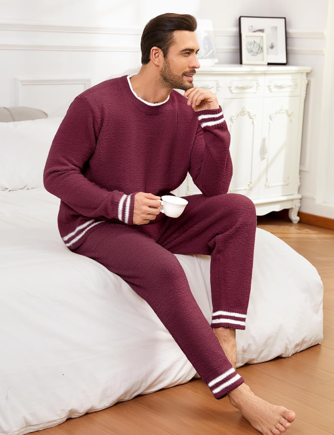 Yimoon Mens Fleece Pajamas Set Soft Fluffy Pjs Sleepwear Winter Warm Long Sleeve Fuzzy Loungewear - Image 7