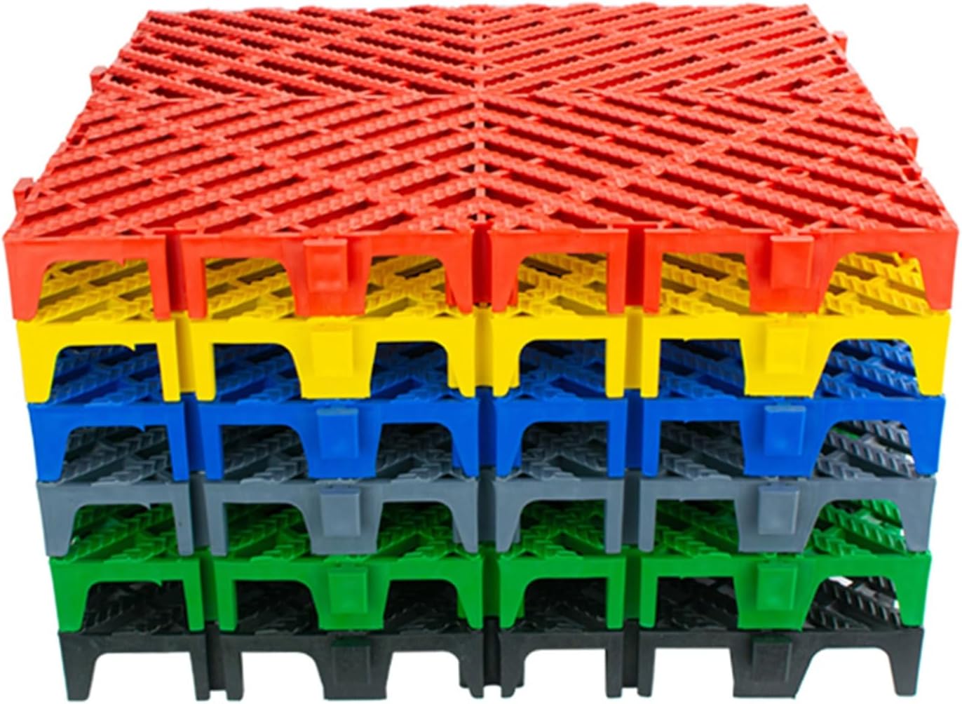 Modular Interlocking Floor Tiles for Car Wash & Garage - Drainage Grille Shower Mat, 15.75"x15.75"x1.57", Black, Set of 4, Durable & Easy to Clean