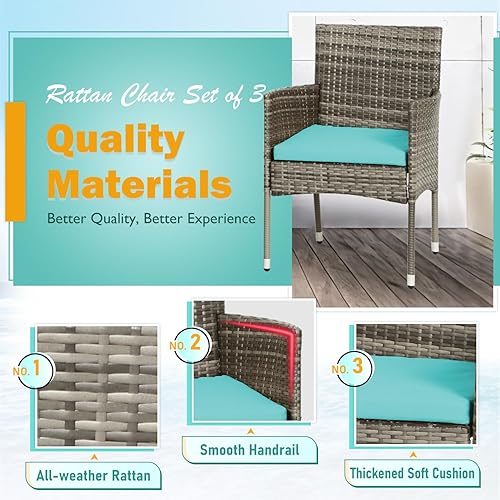 Miniatura 2 de PayLessHere Juego de 3 muebles de exterior, juego de muebles de patio, juego de conversación gris con 2 sillas de ratán, mesa de centro de cristal