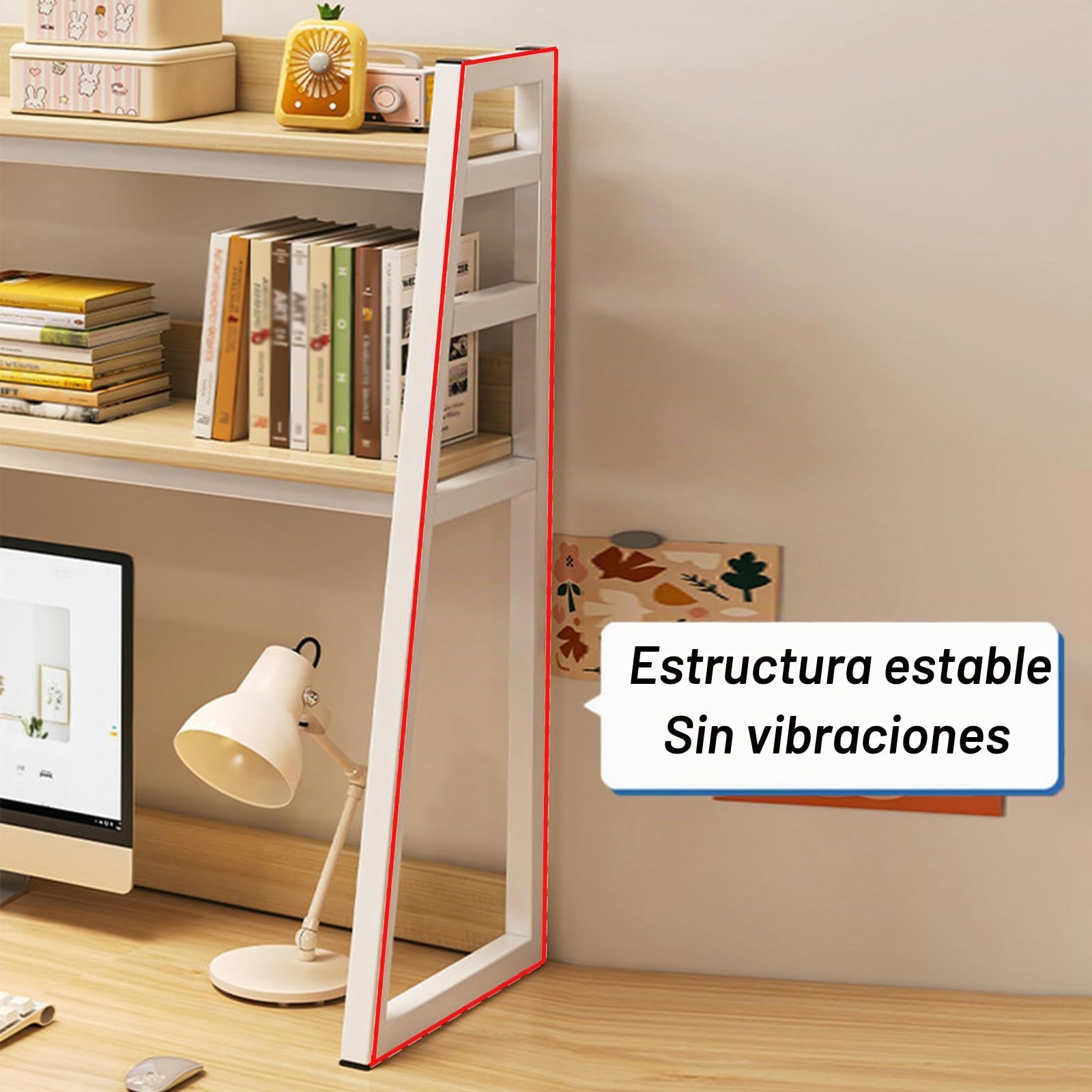 Estantería de Escritorio de Tres Capas, Estante de Almacenamiento de Escritorio de diseño Trapezoidal, estantería de Mesa de Metal Multifuncional, Dormitorio, habitación y Escritorio (95cm)