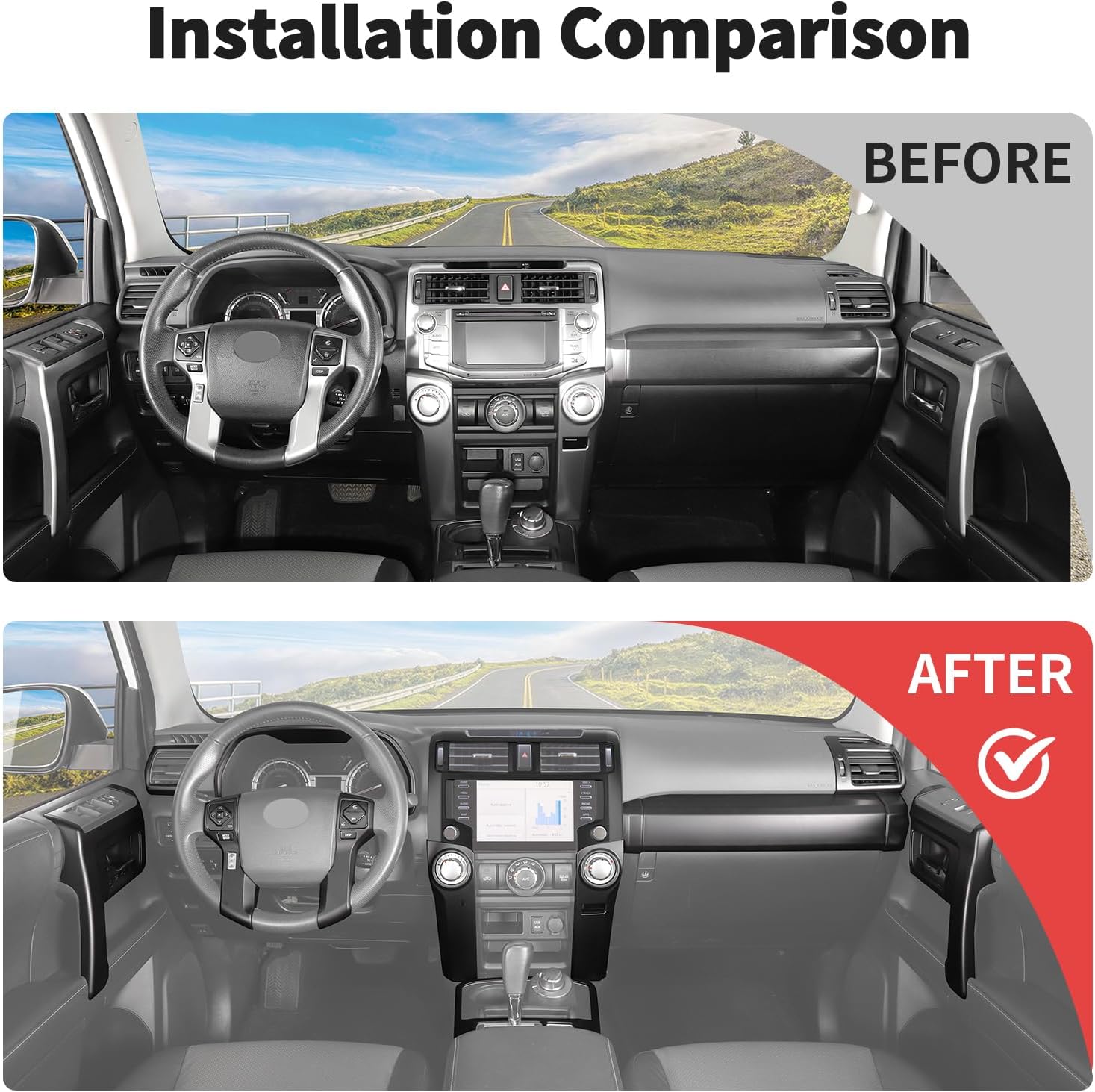 JWWY Interior Trim Kit Auto Interior Dress-Up Kit Decor Set Center Console Gear Shift Dashboard Panel Cover Trim for 2020-2023 Toyota 4runner Interior Accessories, ABS Matte Black 28pcs