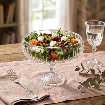 Deconox Linea Şeffaf Cam Ayaklı Sunum Çanağı - Dekoratif Küçük Salata Kasesi ve Çerezlik (20x15,5 cm)