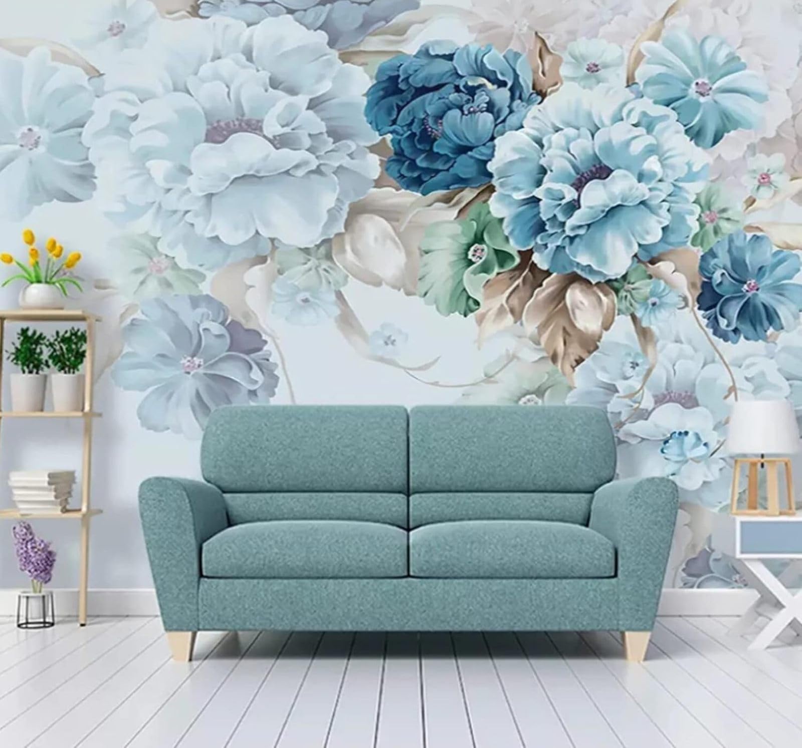 XLMING Hand Drawn Fresh Blue Pastoral Flowers 3D Wallpaper Luxury Home Dining Decor Paste Sofa Living Room The Wall for Bedroom Mural-400cm×280cm