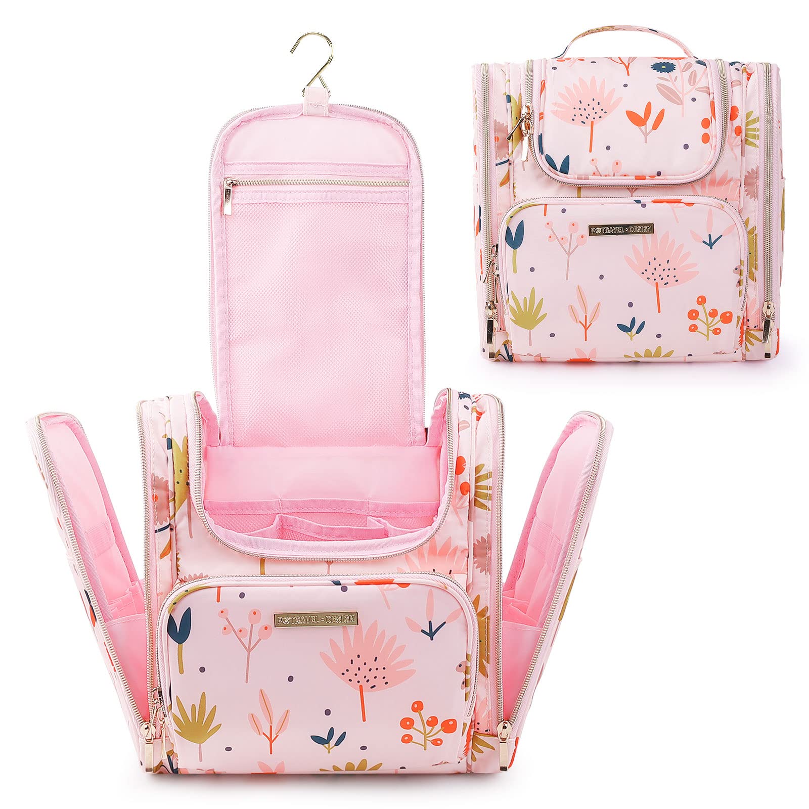 Bolsas de Aseo para Mujeres y Niñas, Lychii Neceser de Viaje con Colgar Gancho, Impermeable Organizador de Cosméticos - Floral