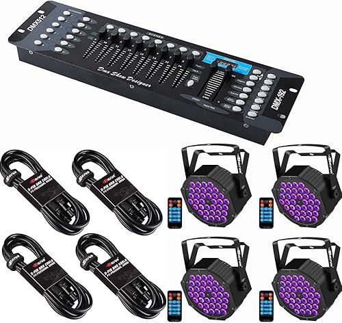 Paquete de 4 luces negras + 4 cables DMX + controlador DMX