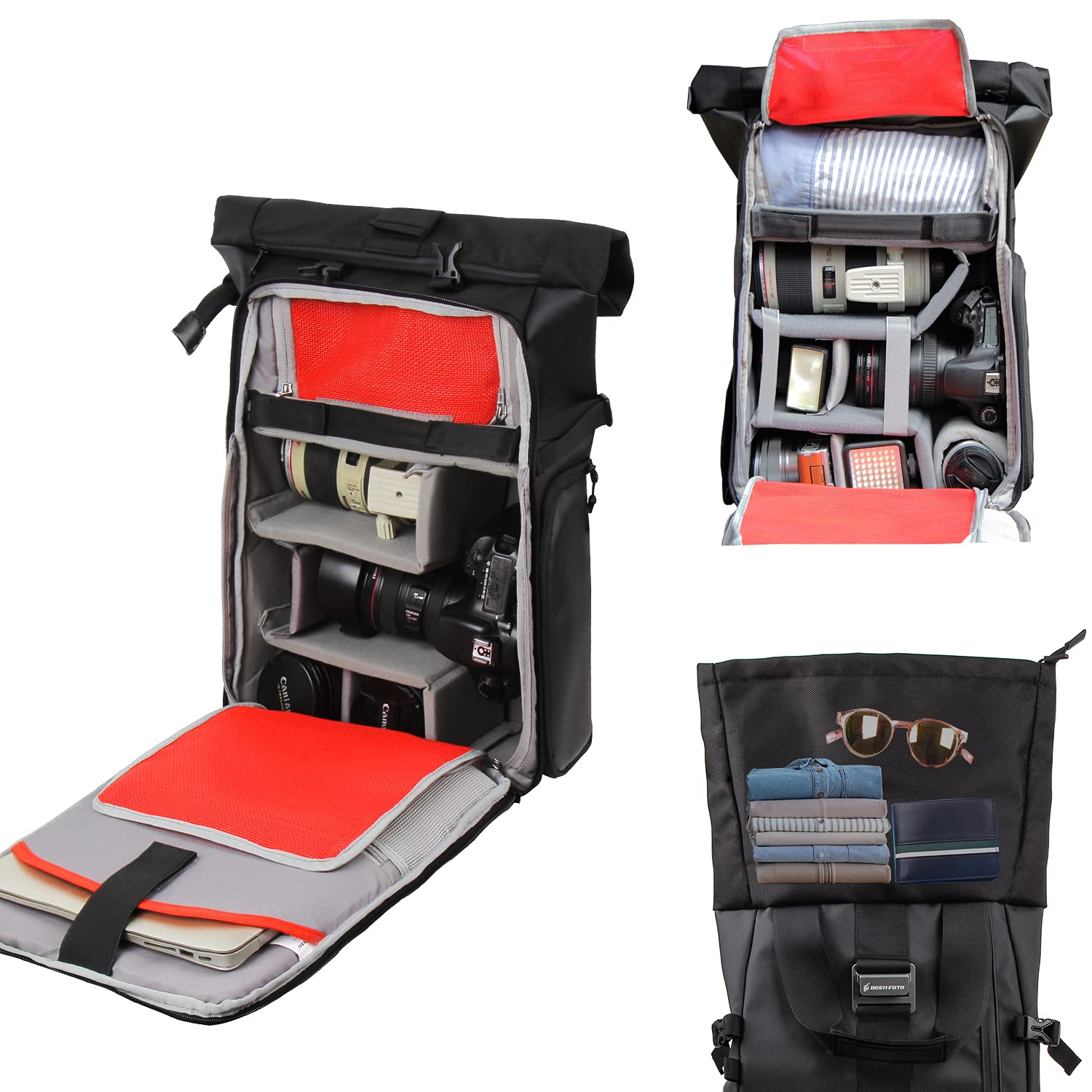 Camera Backpack Besnfoto, Waterproof Photography Photo Bag Roll Top