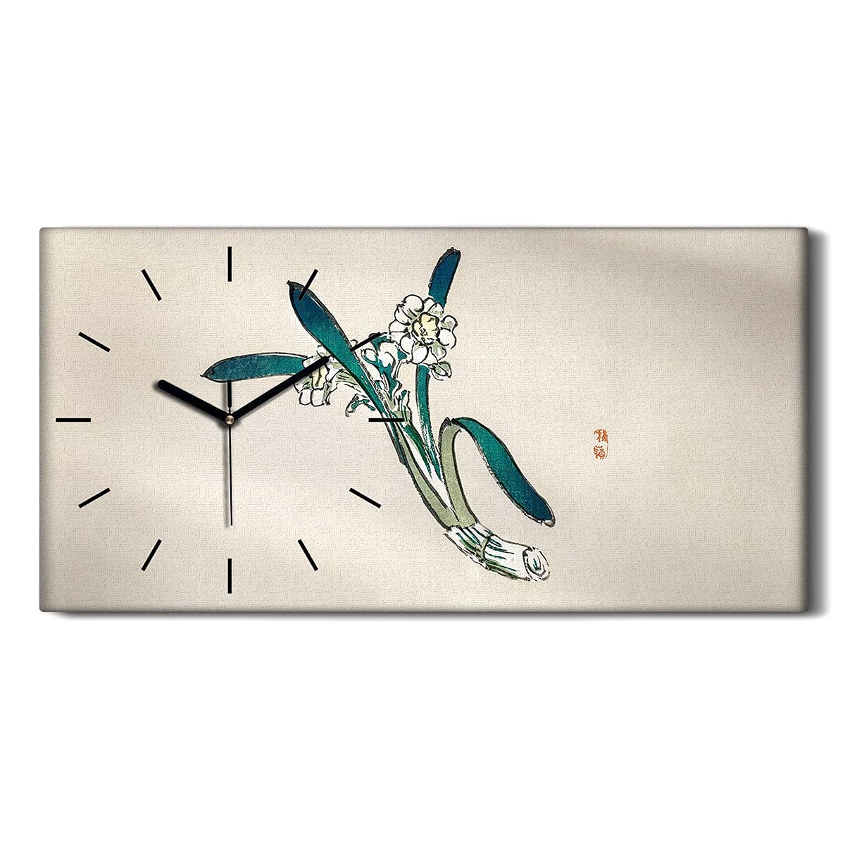 Horloge sur Toile Fleurs Asiatiques 60x30cm - Cadeau Idéal Crémaillère et Salon