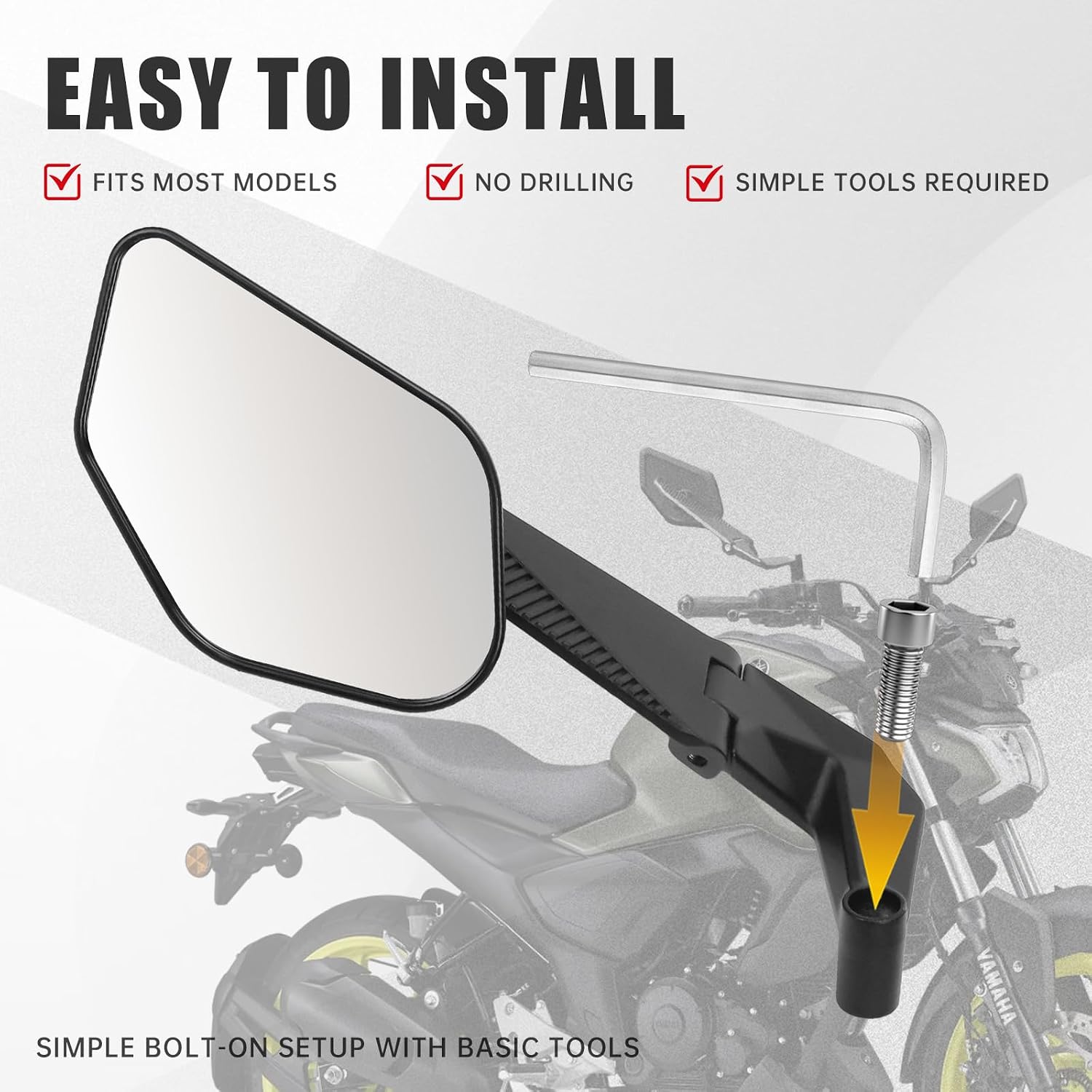 Universal Motorcycle Rear View Mirrors Adjustable Stealth Mirrors With Large Viewing Area, M8 M10 Bolt Wind Wing Side Mirrors For MT07 MT09 Z650 Z900 Duke 390 Duke 790 CB650R GSX8S S1000R Street Bikes