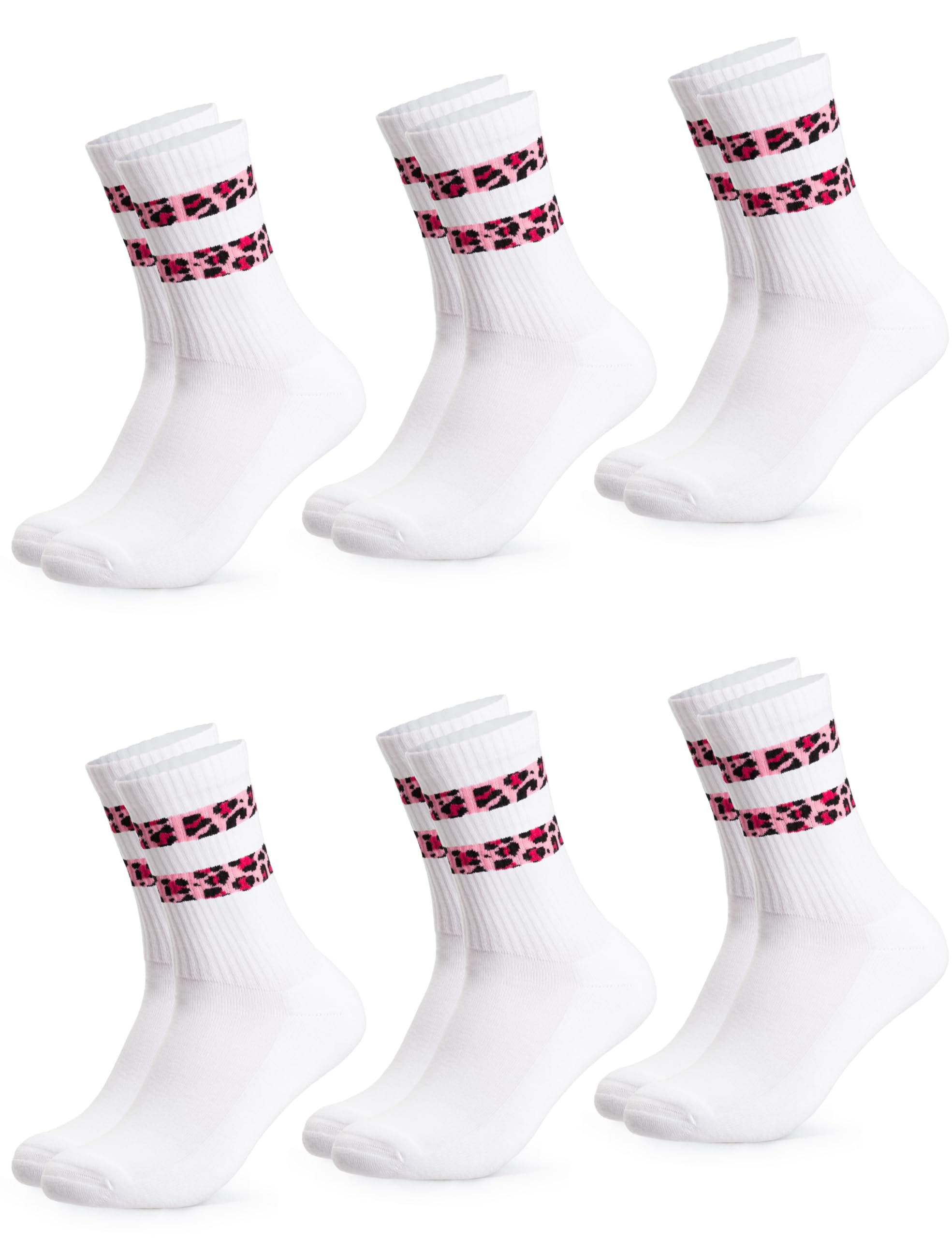 Calzini Sportivi Da Donna Con Stampa Leopardata, 6 Paia, Traspiranti E Antiscivolo Taglia 36-42