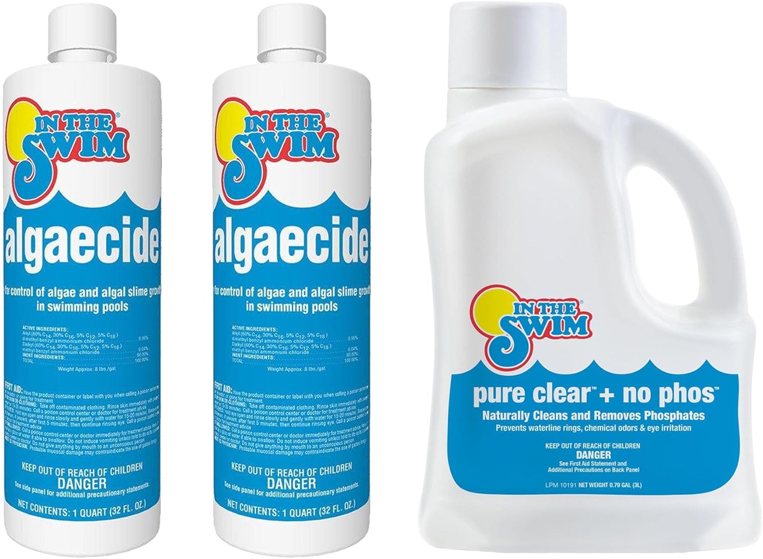 In The Swim Algaecide 1 Qt. 2-Pack and Pure Clear + NoPhos 3L Bundle - Prevent Algae and Improve Water Clarity
