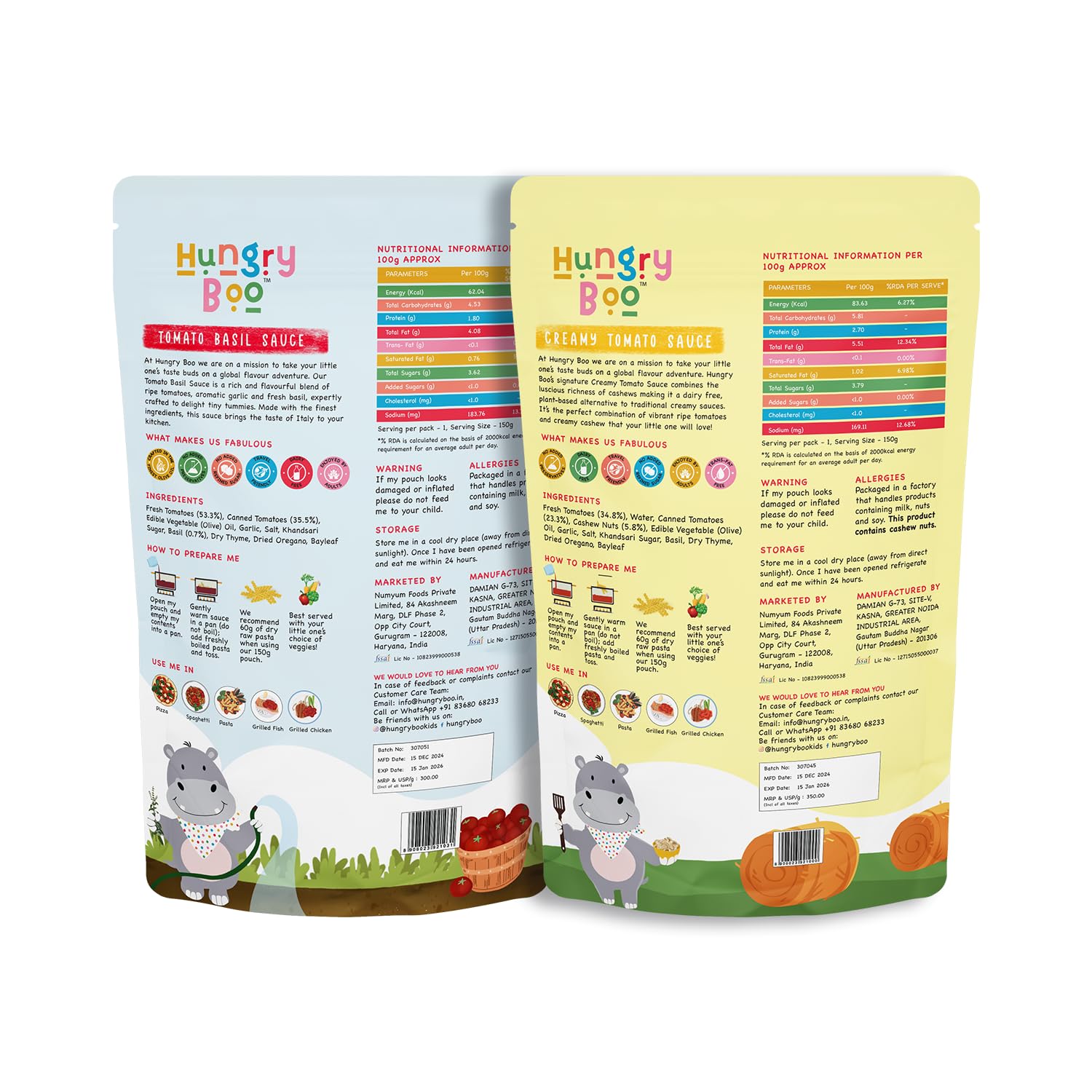 Hungry Boo Italian Combo with Tomato Basil and Creamy Tomato Sauce healthy food for kids 300 g Combo Pack 4