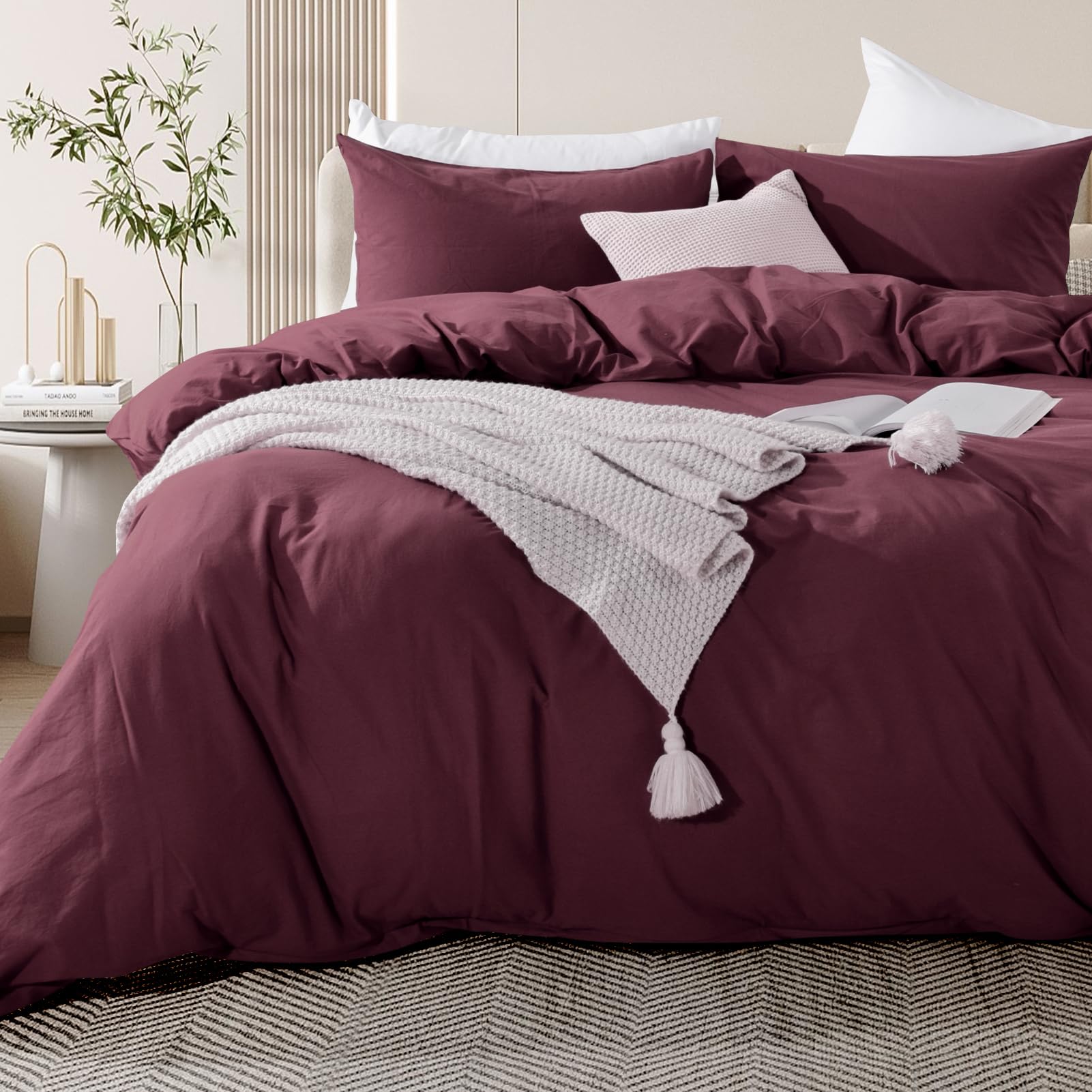 NEXHOME PRO Bettbezug-Set, 100% szczelne Baumwolle, California Kingn 264.2x248.9 cm, organische, natürliche Leinenoptik, strukturiert, atmungsaktiv, weich (keine Bettdecke)