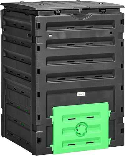 Miniatura 14 de Contenedor de compostaje para exteriores, 43 galones de doble cámara con puertas correderas, vaso de compostaje grande, contenedor de abono para