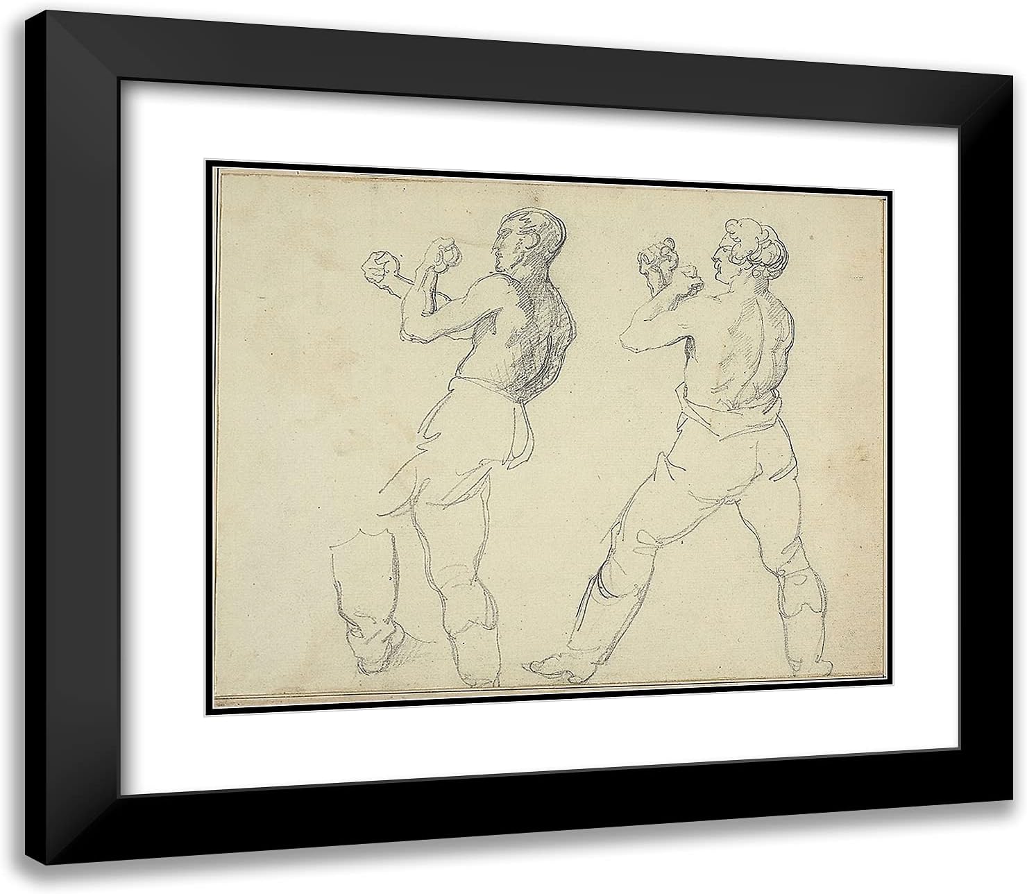 ArtDirect Theodore Gericault 23x20 Black Modern Framed and Double Matted Art Print Titled Two Boxers Facing Left