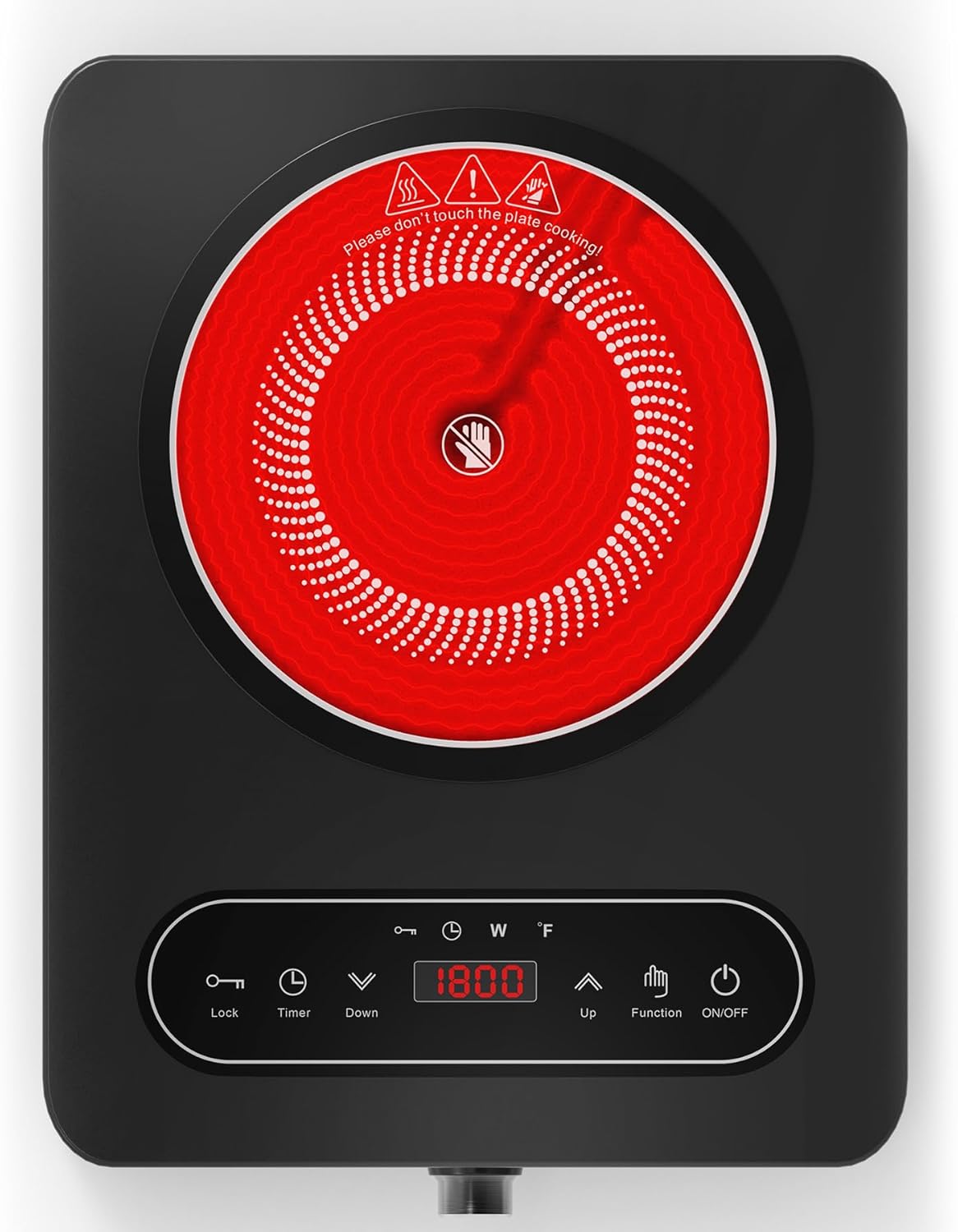 VBGK Single Burner Electric Cooktop, 110V 1800W Electric Cooktop with LED Touch Controls and Knob Controls, 10 Power Levels, 4-Hour Timer, Safety Lock, Single Burner Overheat Protection