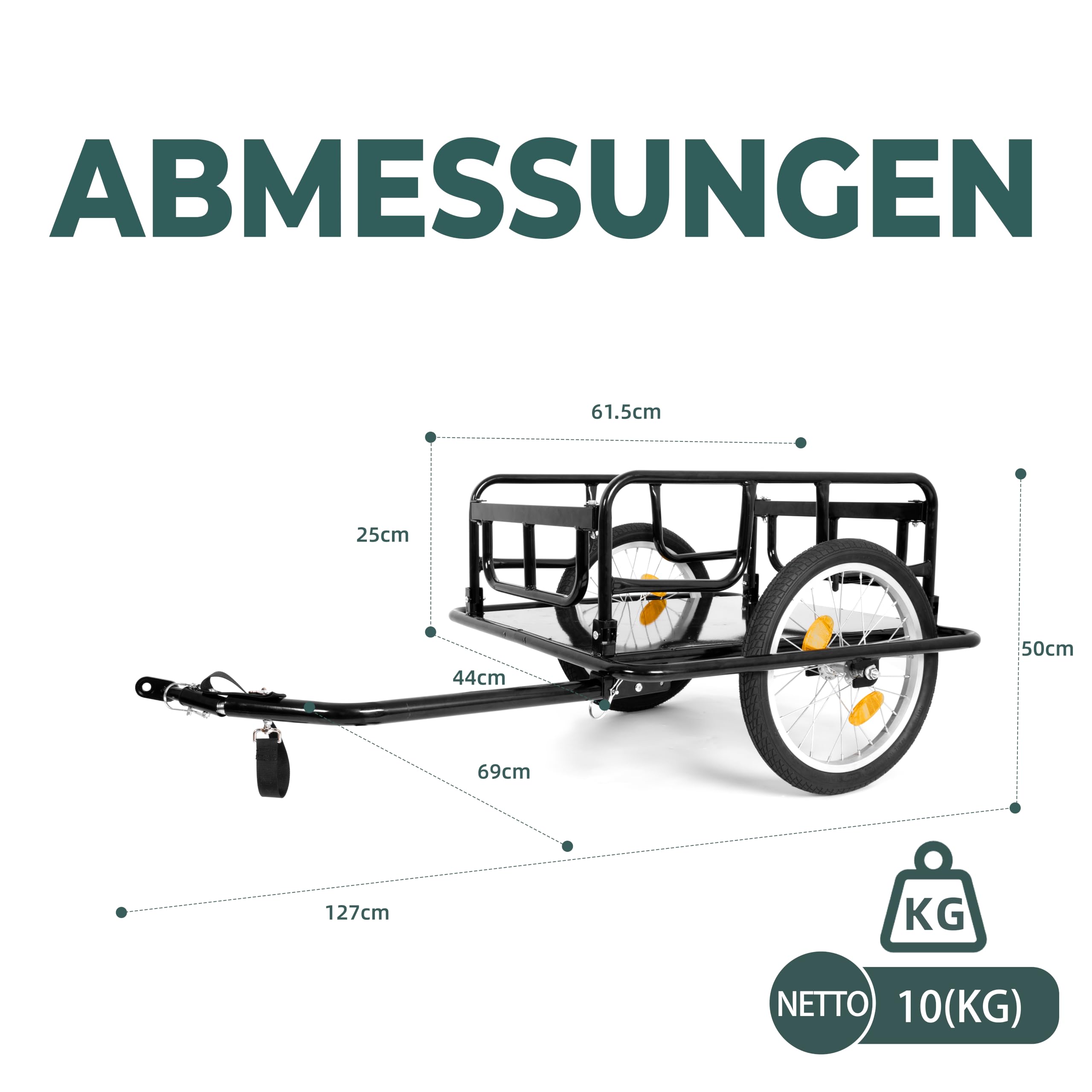 Fahrrad Lastenanhänger – Robuster Anhänger mit 50 kg Tragkraft und Universalkupplung, Fahrradanhänger mit 16-Zoll-Rädern & Reflektoren für Einkäufe, Reisen und den Transport von Gegenständen