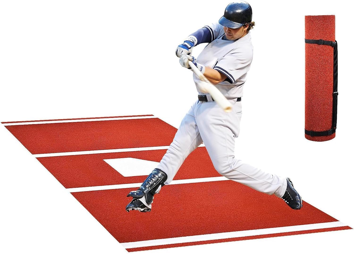 Premium Baseball Hitting Mat 10' X 8' with Anti-Slip Rubber Backing, Softball Training Turf, Home Plate & Batters Box, Portable Practice Mat with Carry Strap red and White