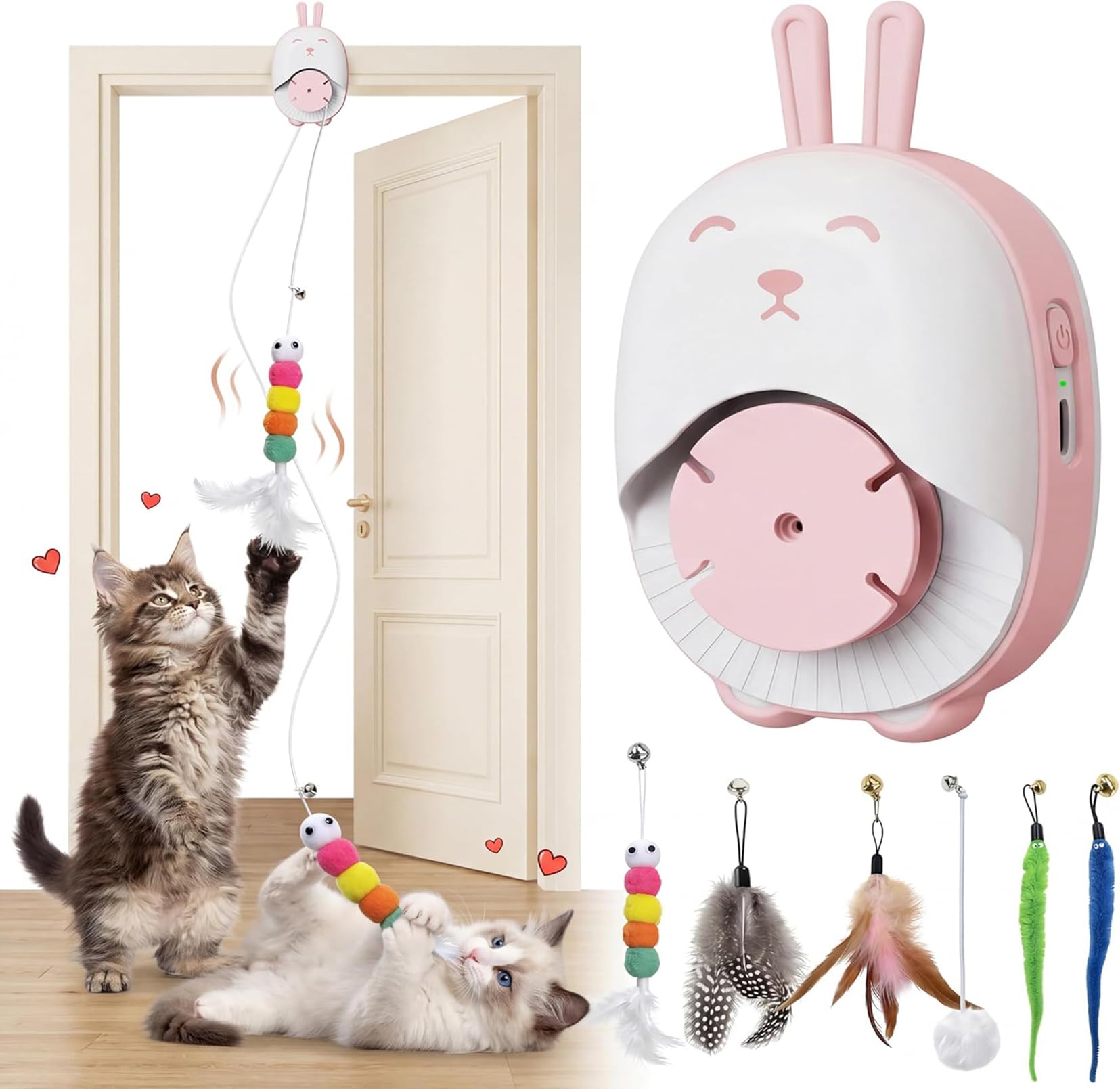 Juguete automático para gatos con plumas colgantes y carga USB duradera