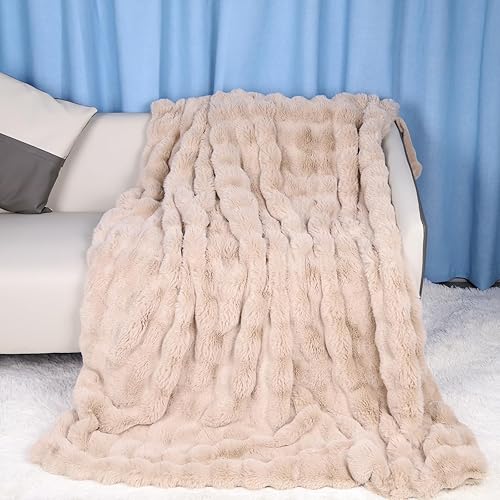 Miniatura 4 de Manta de piel sintética extra grande para cama, manta reversible acolchada gruesa y cálida, acogedora manta decorativa de felpa lanuda y esponjosa,